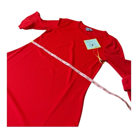 CeCe Cherry Red Elbow Sleeves Tiered Ruffle cuffs Knee Length Dress Size XS NEW - Picture 11 of 14